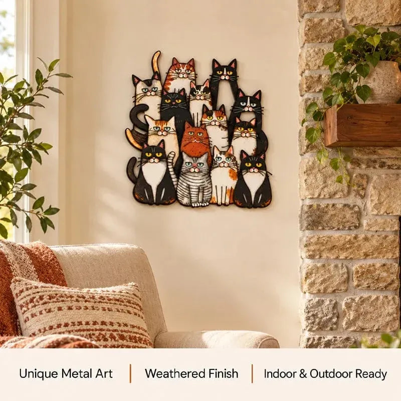 🐾 Whimsical Cat Family Metal Wall Art