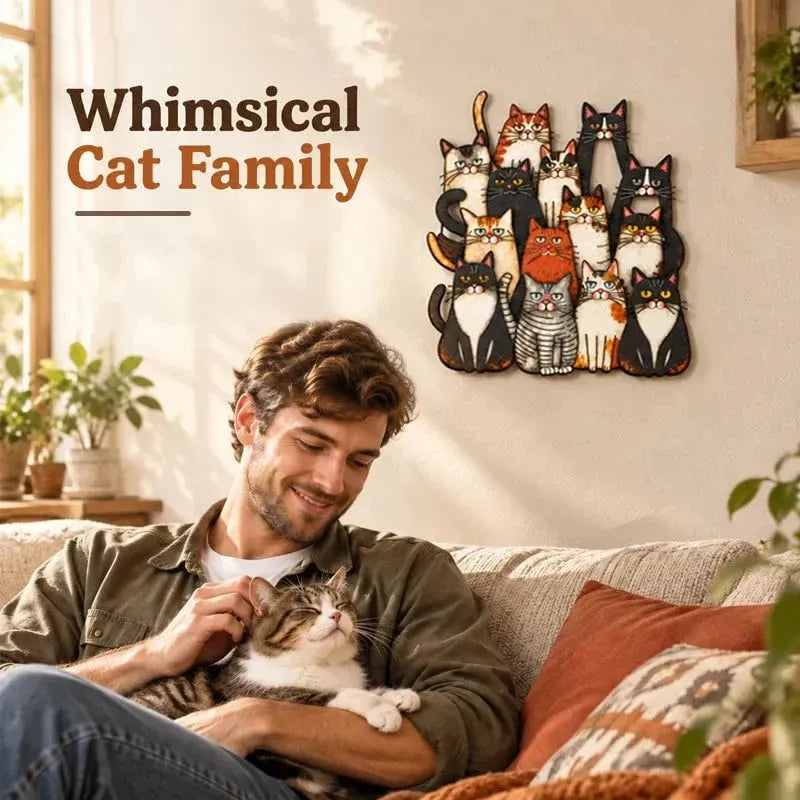 🐾 Whimsical Cat Family Metal Wall Art