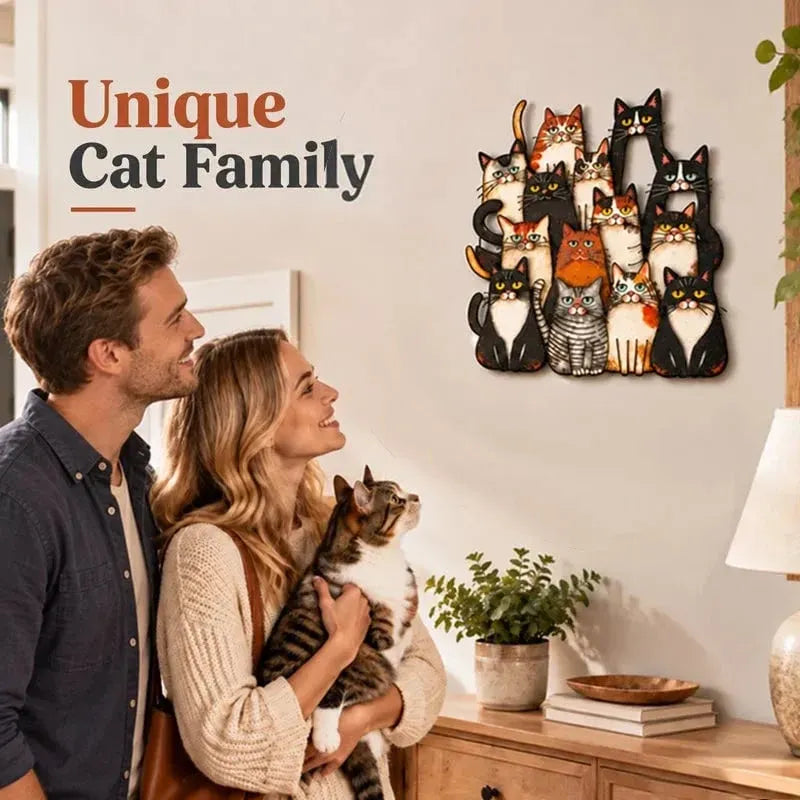 🐾 Whimsical Cat Family Metal Wall Art