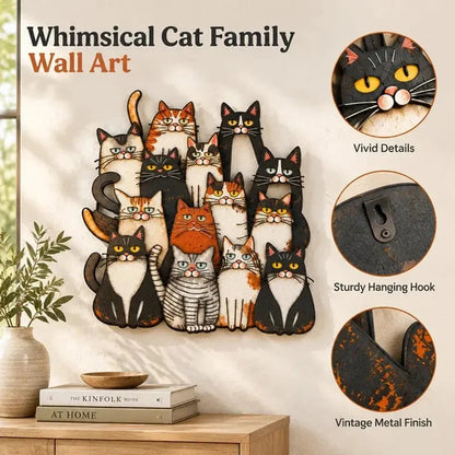 🐾 Whimsical Cat Family Metal Wall Art