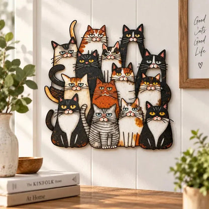 🐾 Whimsical Cat Family Metal Wall Art