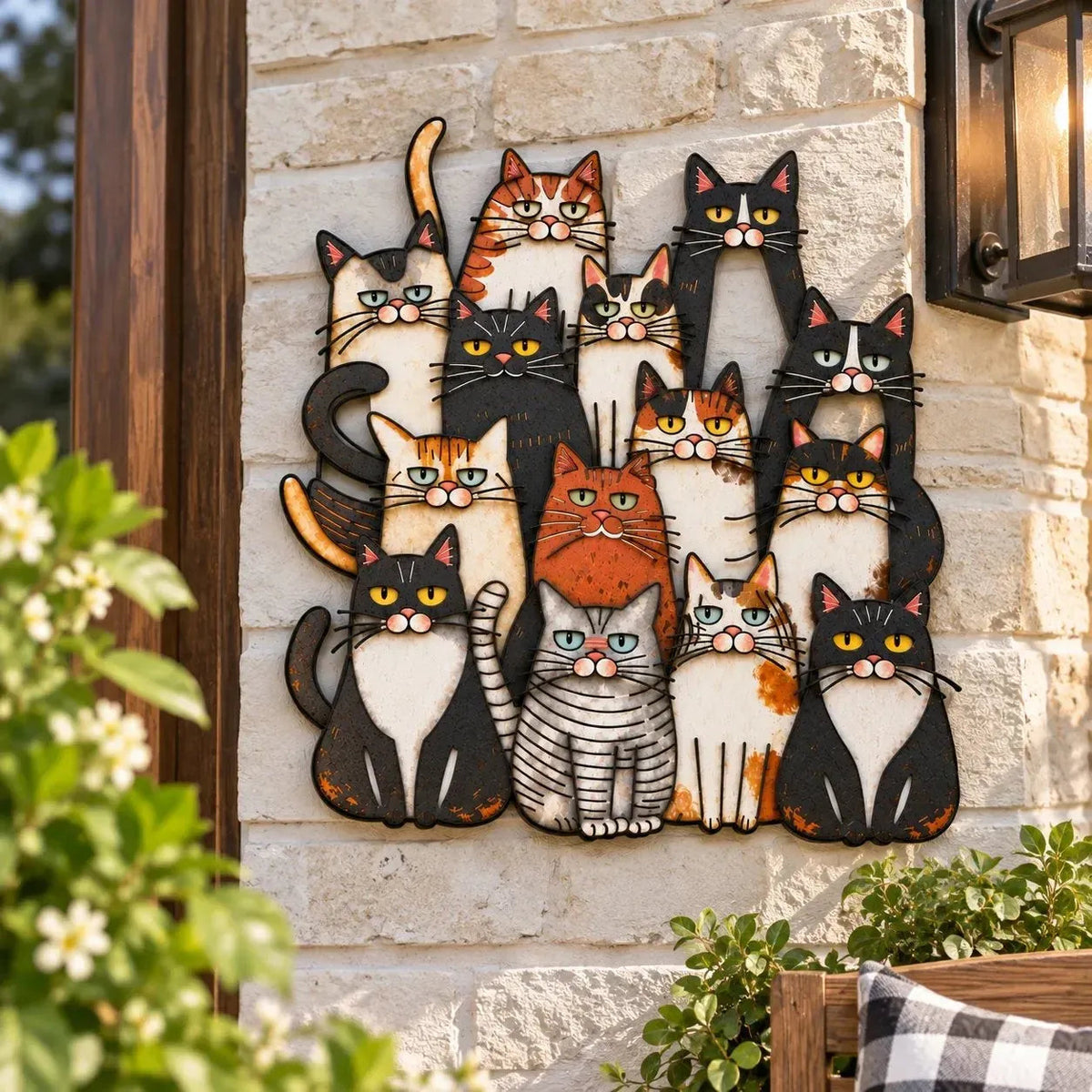 🐾 Whimsical Cat Family Metal Wall Art
