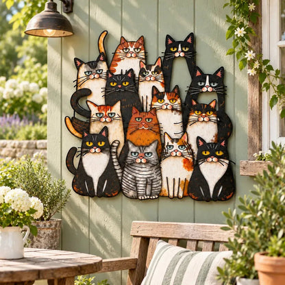 🐾 Whimsical Cat Family Metal Wall Art