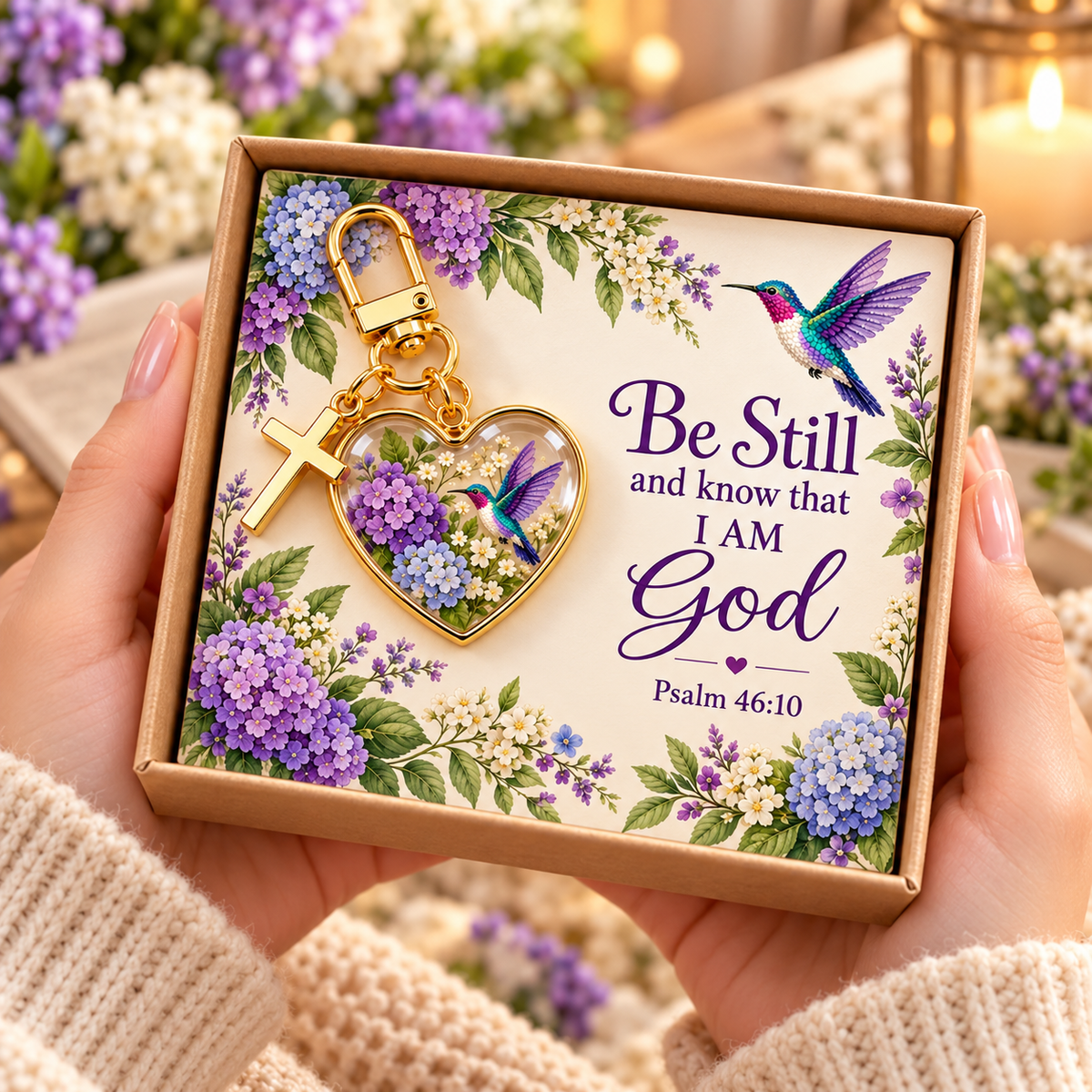 💜✝️ Be Still & Know That I Am God Hummingbird Faith Keychain