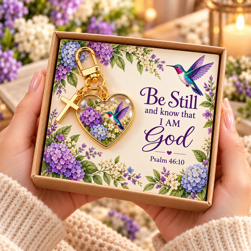 💜✝️ Be Still & Know That I Am God Hummingbird Faith Keychain