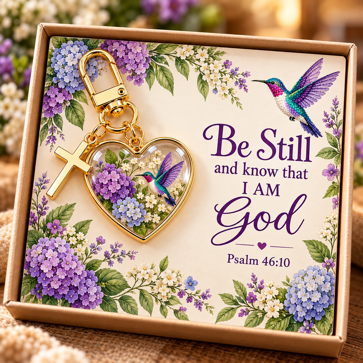 💜✝️ Be Still & Know That I Am God Hummingbird Faith Keychain