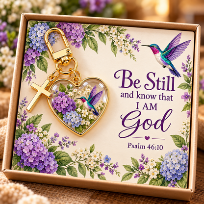💜✝️ Be Still & Know That I Am God Hummingbird Faith Keychain