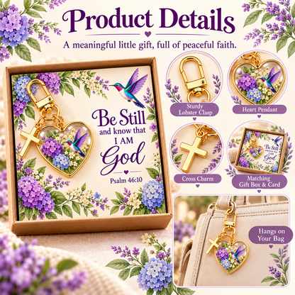💜✝️ Be Still & Know That I Am God Hummingbird Faith Keychain