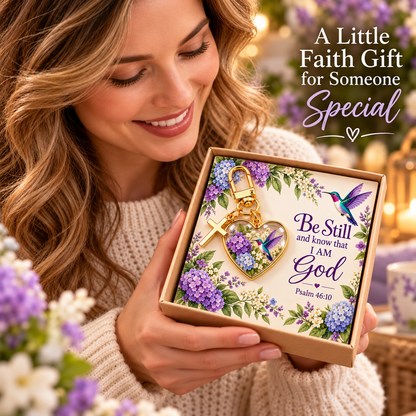 💜✝️ Be Still & Know That I Am God Hummingbird Faith Keychain