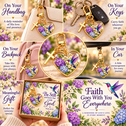 💜✝️ Be Still & Know That I Am God Hummingbird Faith Keychain