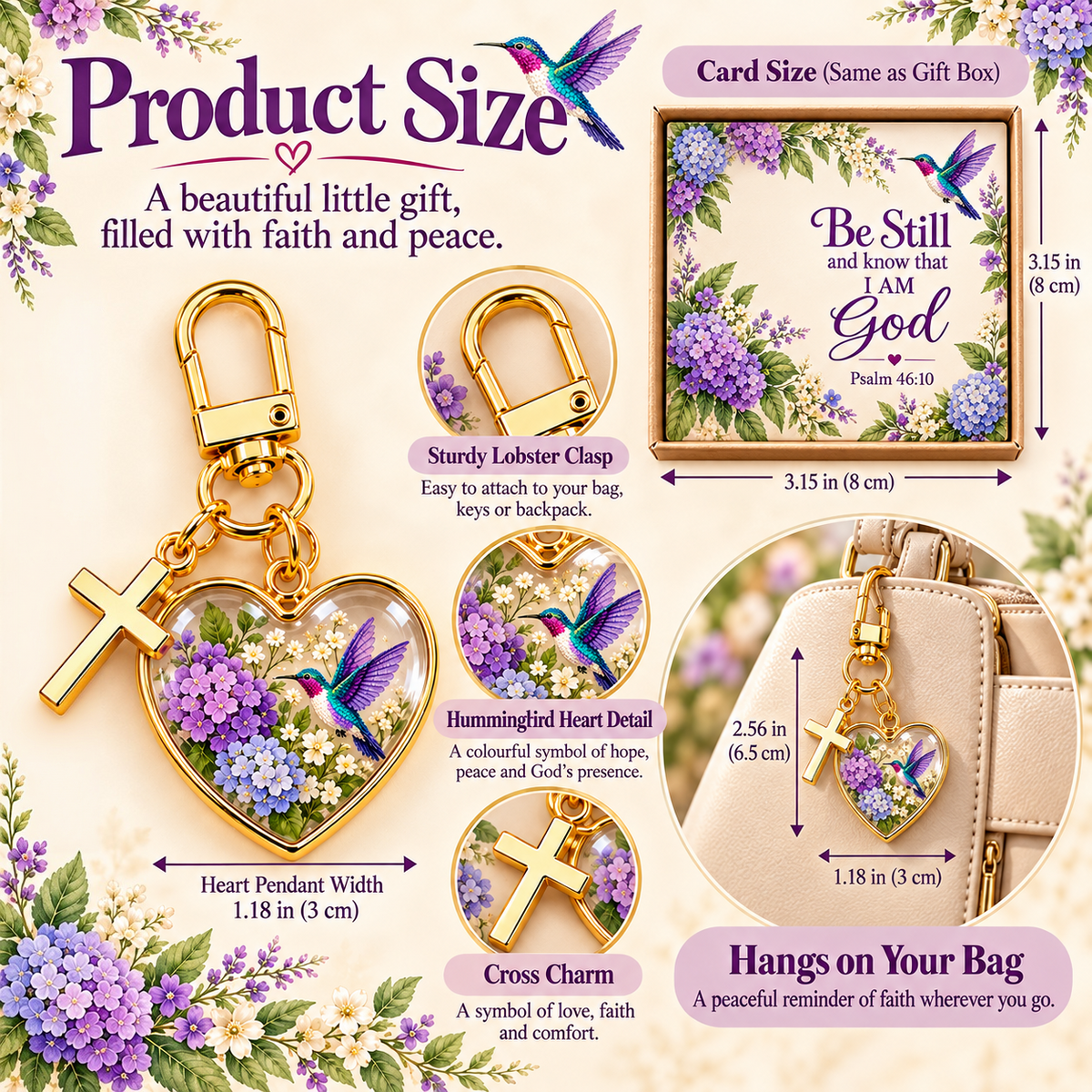 💜✝️ Be Still & Know That I Am God Hummingbird Faith Keychain