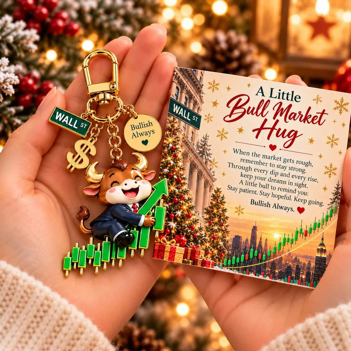 🐂📈 A Little Bull Market Hug – Inspirational Bull Keychain Gift Set for Stock Traders &amp; Investors 🎁✨