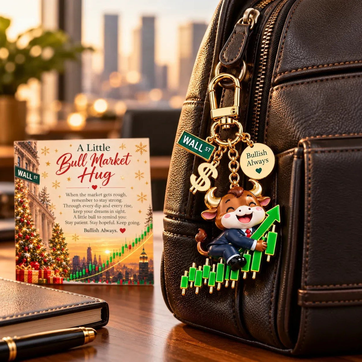 🐂📈 A Little Bull Market Hug – Inspirational Bull Keychain Gift Set for Stock Traders &amp; Investors 🎁✨