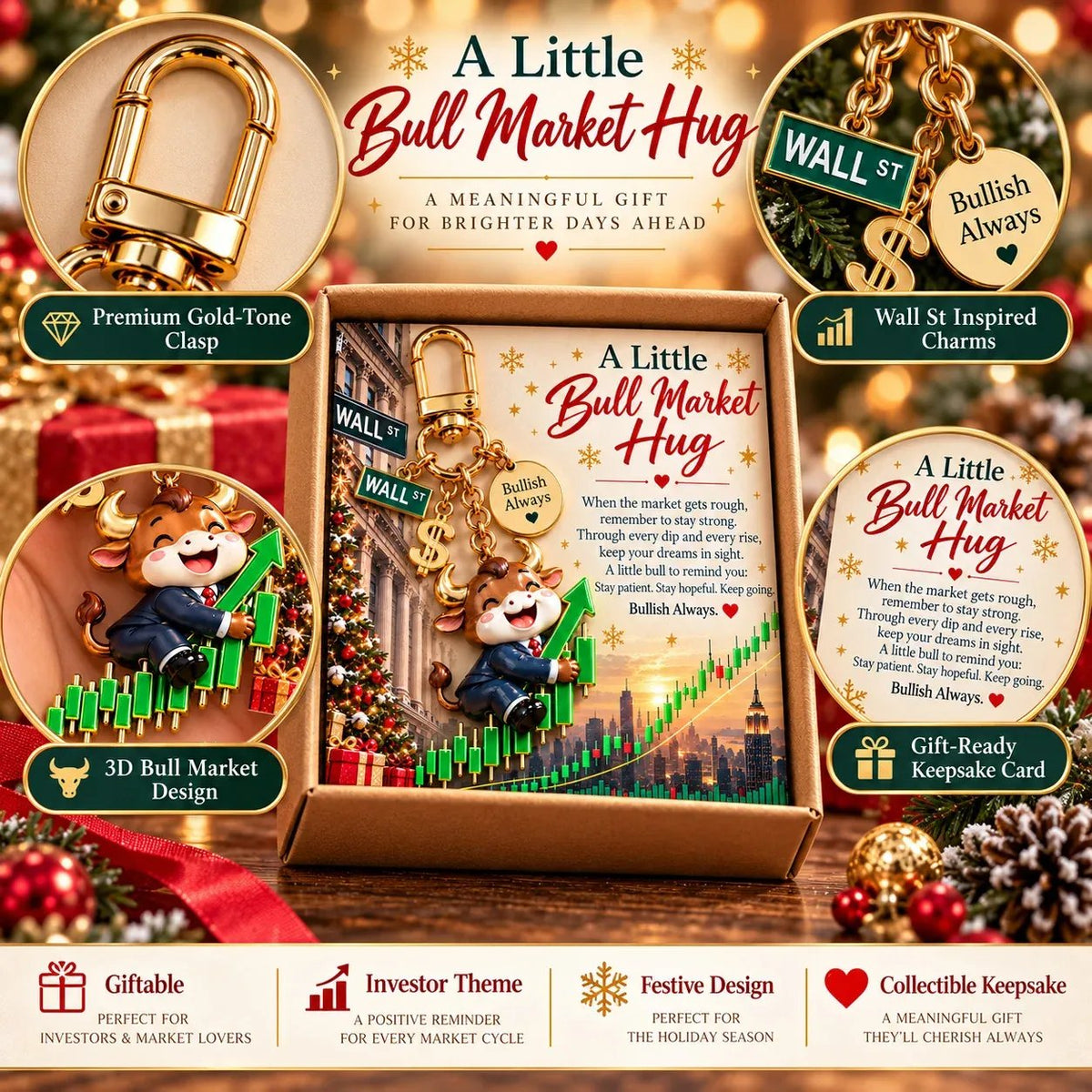 🐂📈 A Little Bull Market Hug – Inspirational Bull Keychain Gift Set for Stock Traders &amp; Investors 🎁✨
