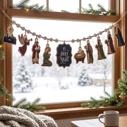 ✝️ Nativity Scene Christmas Wooden Garland