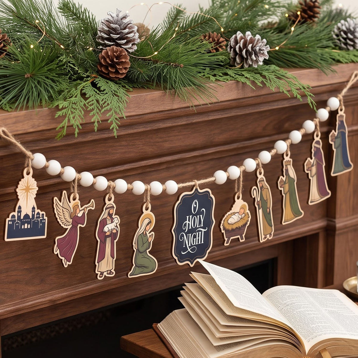 ✝️ Nativity Scene Christmas Wooden Garland