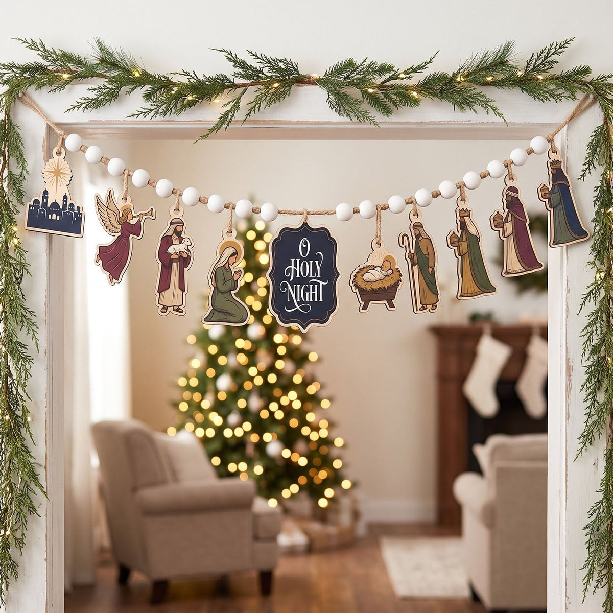 ✝️ Nativity Scene Christmas Wooden Garland
