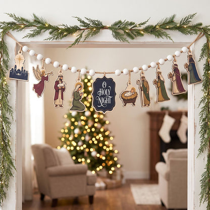 ✝️ Nativity Scene Christmas Wooden Garland