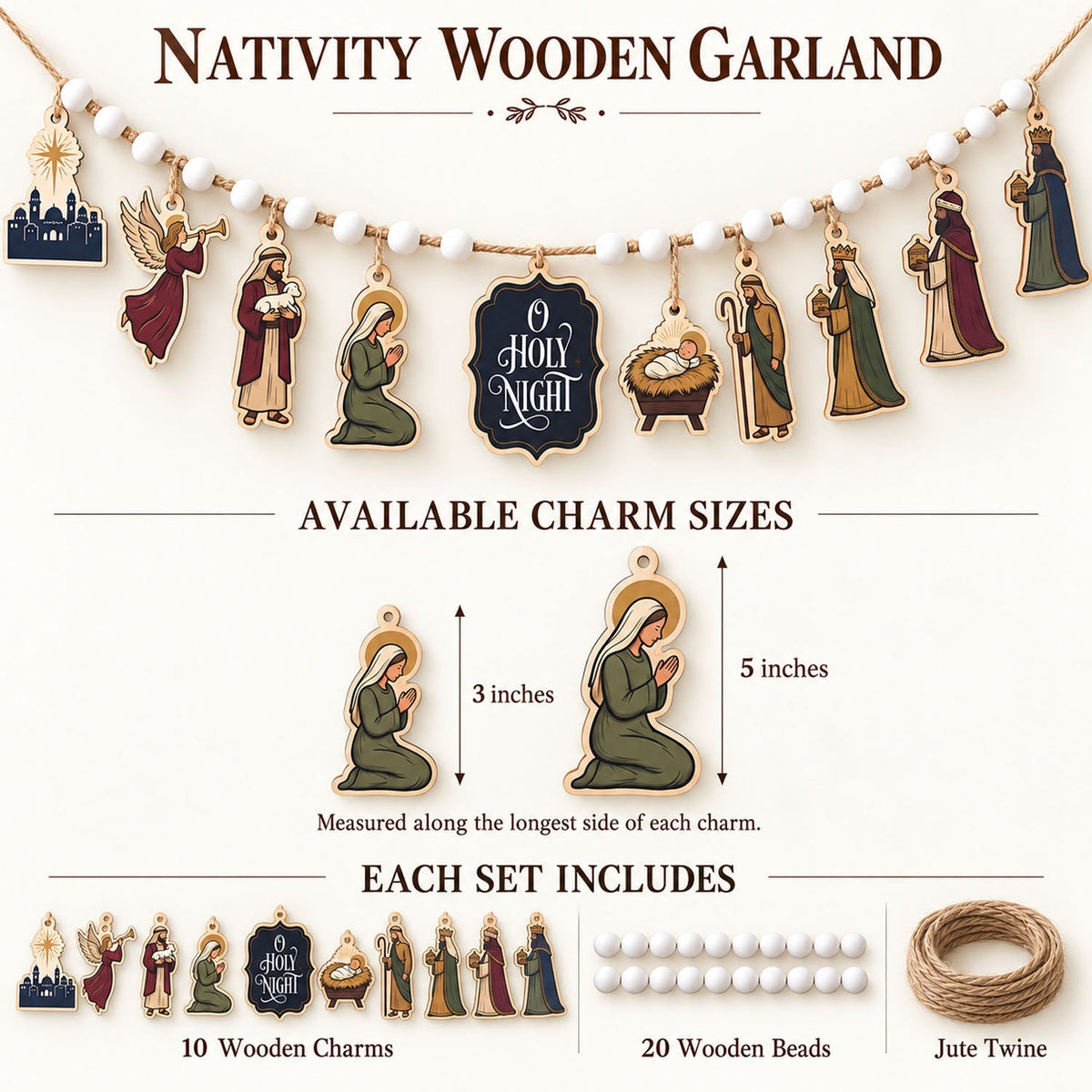 ✝️ Nativity Scene Christmas Wooden Garland
