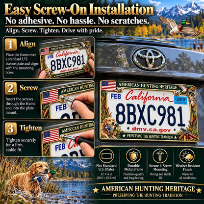 🦌🇺🇸 American Hunting Heritage License Plate Frame – Wildlife & Outdoor Tradition Décor