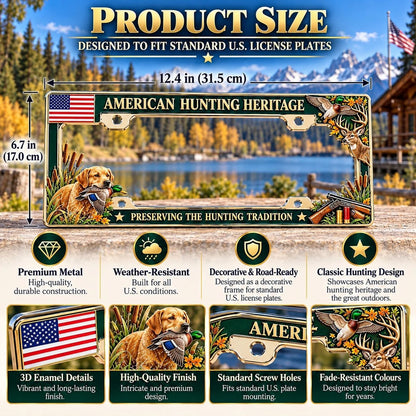 🦌🇺🇸 American Hunting Heritage License Plate Frame – Wildlife & Outdoor Tradition Décor