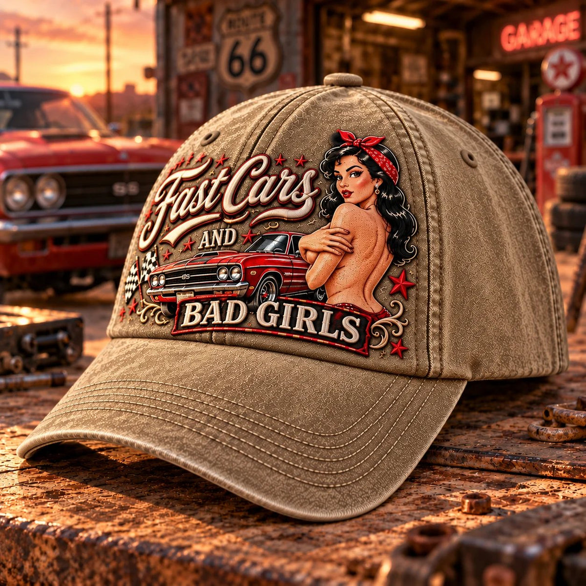 🏁 Fast Cars & Bad Girls Baseball Cap – A Retro Rockabilly Statement