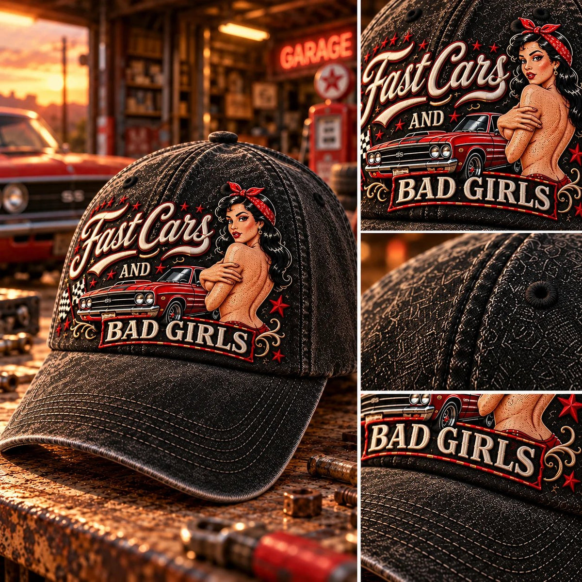 🏁 Fast Cars & Bad Girls Baseball Cap – A Retro Rockabilly Statement