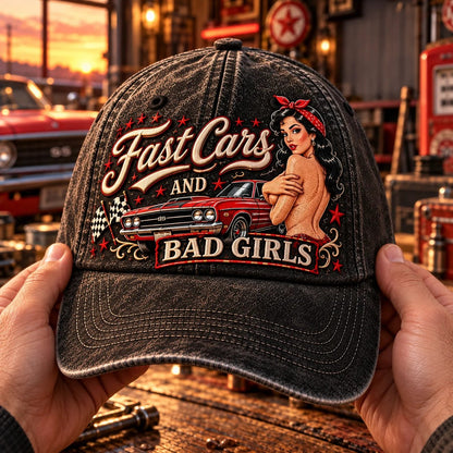 🏁 Fast Cars & Bad Girls Baseball Cap – A Retro Rockabilly Statement