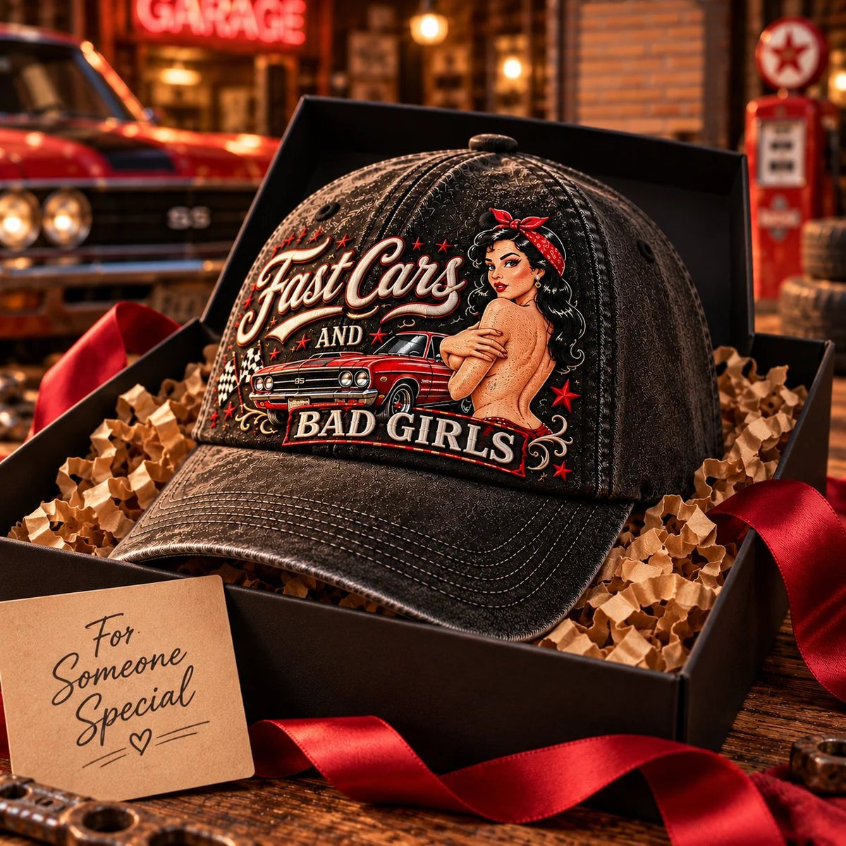 🏁 Fast Cars & Bad Girls Baseball Cap – A Retro Rockabilly Statement