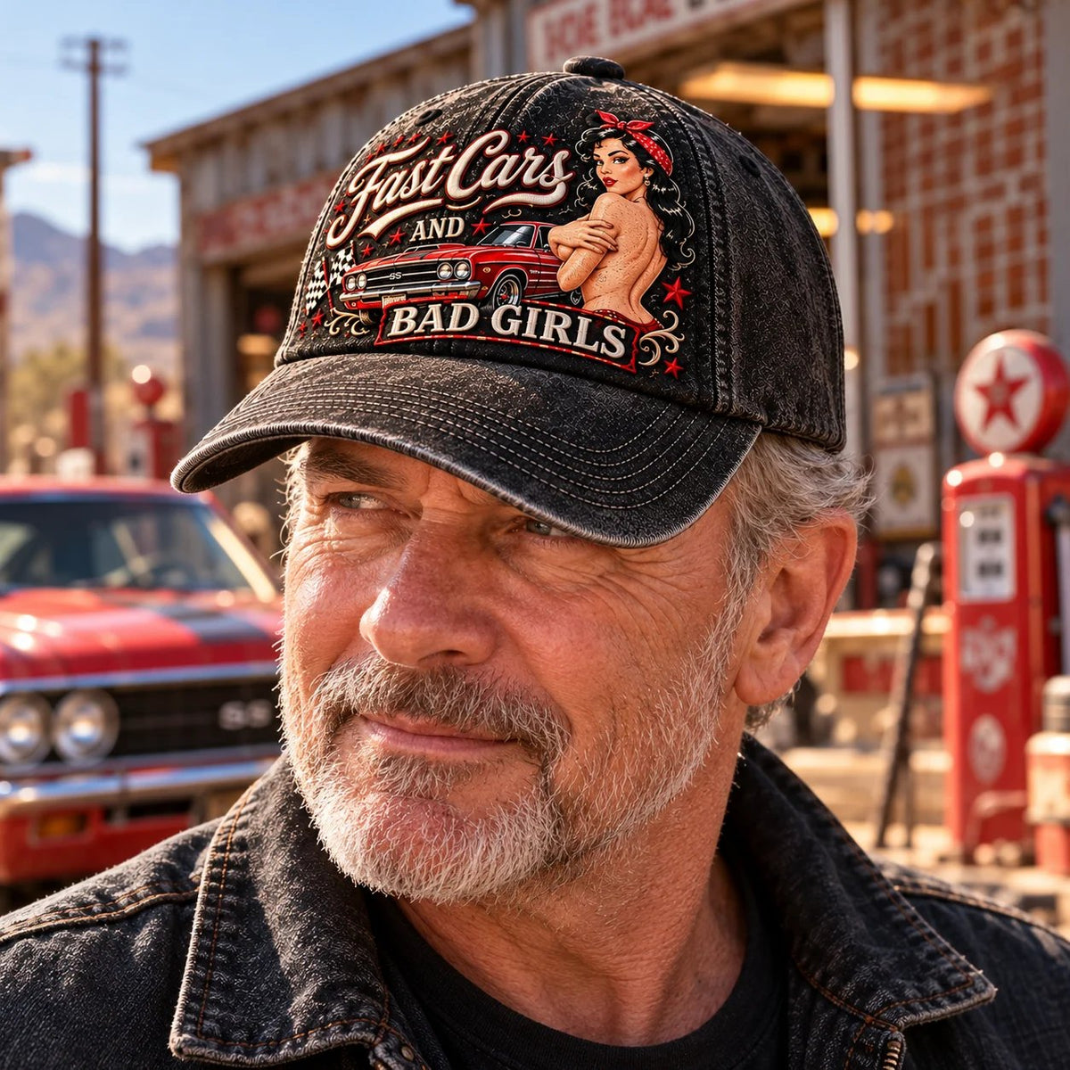 🏁 Fast Cars & Bad Girls Baseball Cap – A Retro Rockabilly Statement