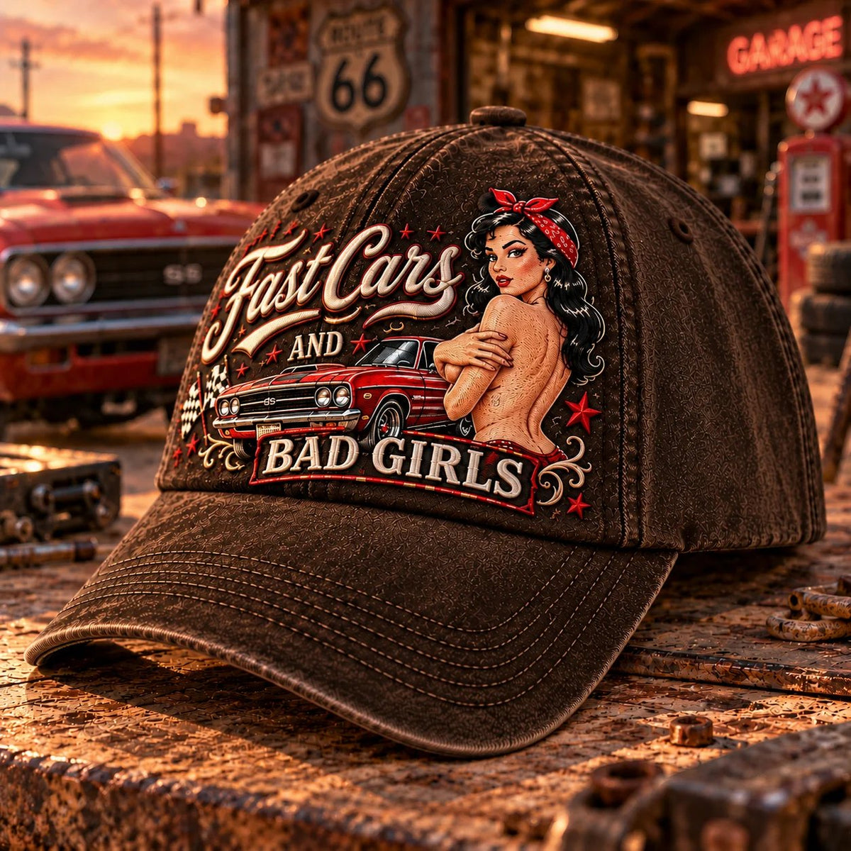 🏁 Fast Cars & Bad Girls Baseball Cap – A Retro Rockabilly Statement