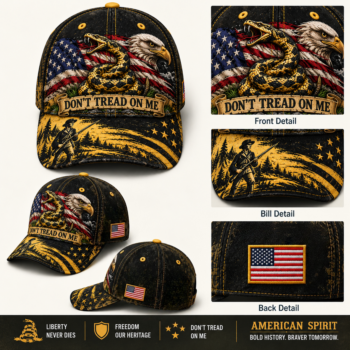 Don't Tread on Me Gadsden Flag Patriotic Baseball Cap