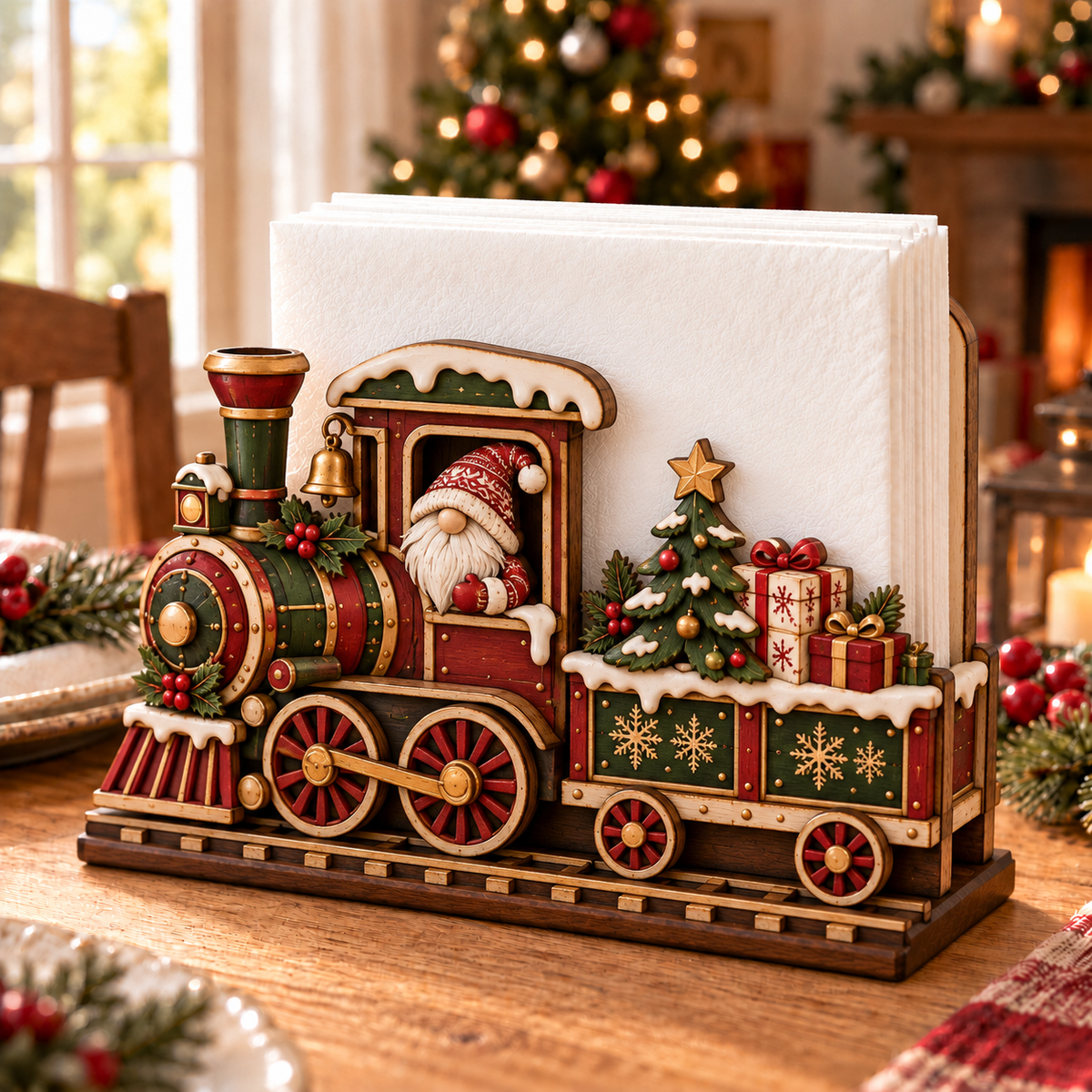 🎄🚂Christmas Decorative Napkin Holder – Festive Holiday Tabletop Centerpiece