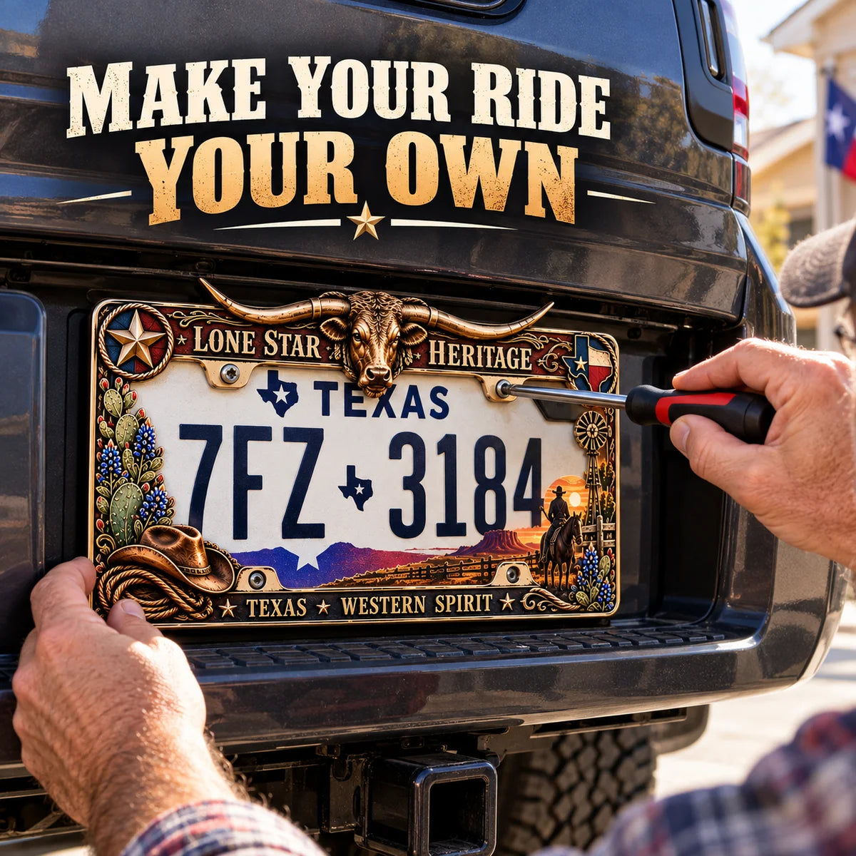 🤠⭐ Lone Star Heritage License Plate Frame – A Tribute to Texas Pride & Western Spirit