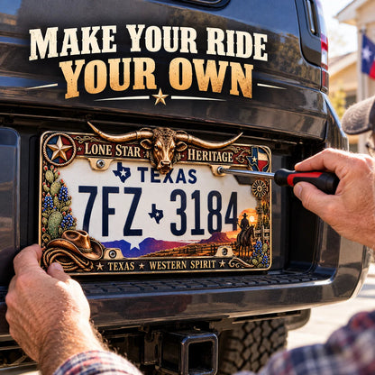 🤠⭐ Lone Star Heritage License Plate Frame – A Tribute to Texas Pride & Western Spirit