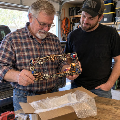 🤠⭐ Lone Star Heritage License Plate Frame – A Tribute to Texas Pride & Western Spirit