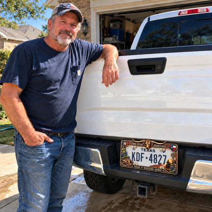 🤠⭐ Lone Star Heritage License Plate Frame – A Tribute to Texas Pride & Western Spirit