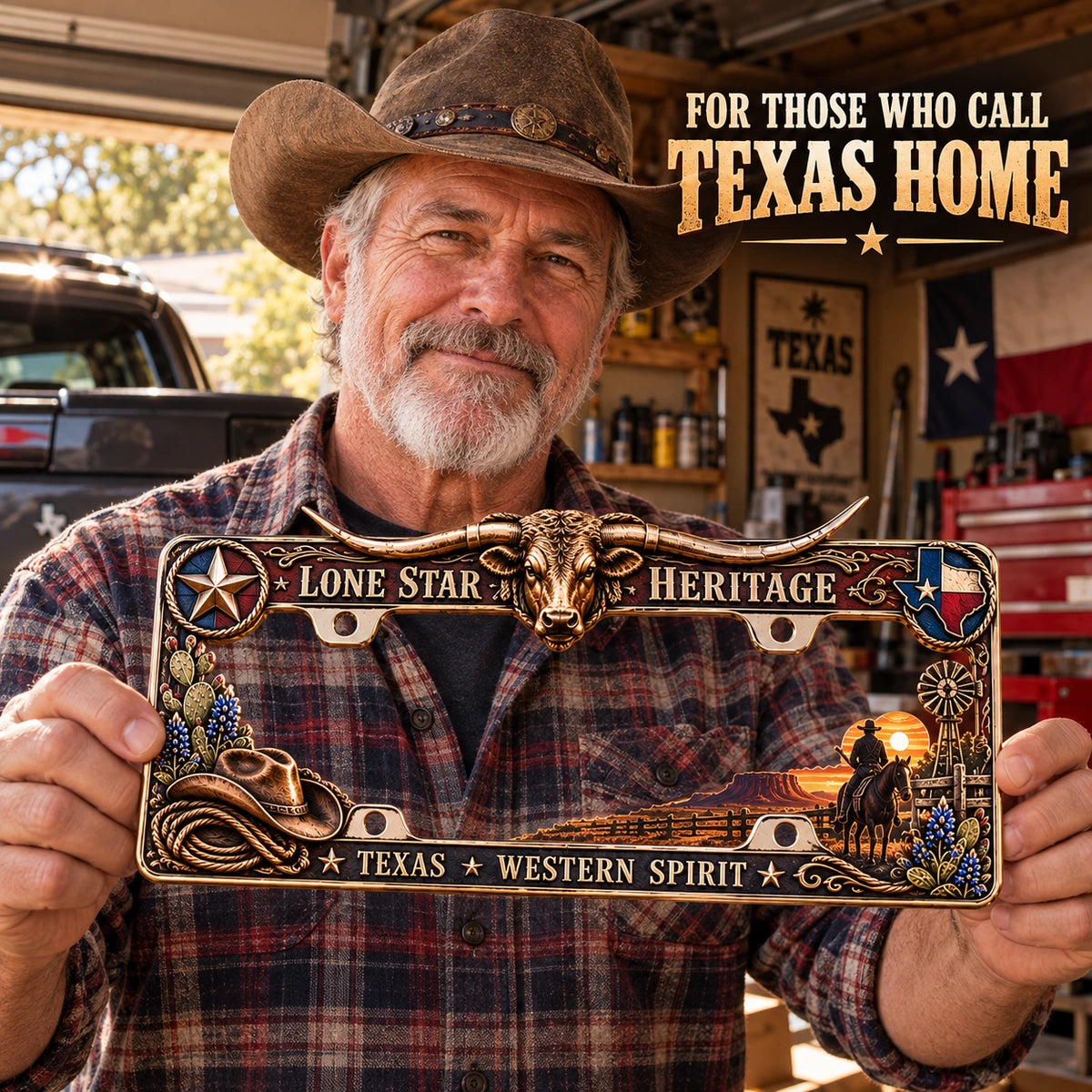 🤠⭐ Lone Star Heritage License Plate Frame – A Tribute to Texas Pride & Western Spirit