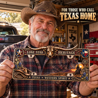 🤠⭐ Lone Star Heritage License Plate Frame – A Tribute to Texas Pride & Western Spirit