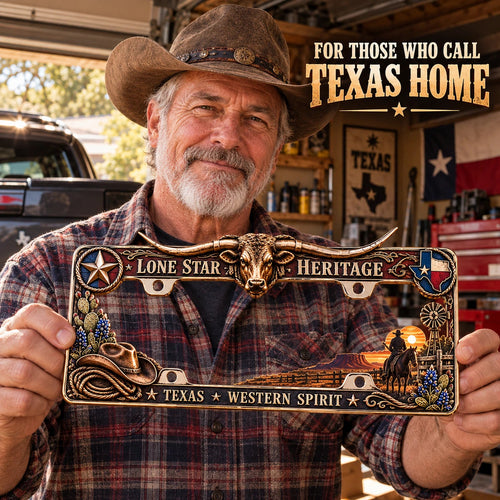 🤠⭐ Lone Star Heritage License Plate Frame – A Tribute to Texas Pride & Western Spirit