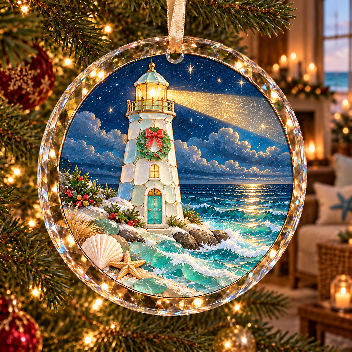 🌊 Coastal Sea Glass Style Christmas Ornament