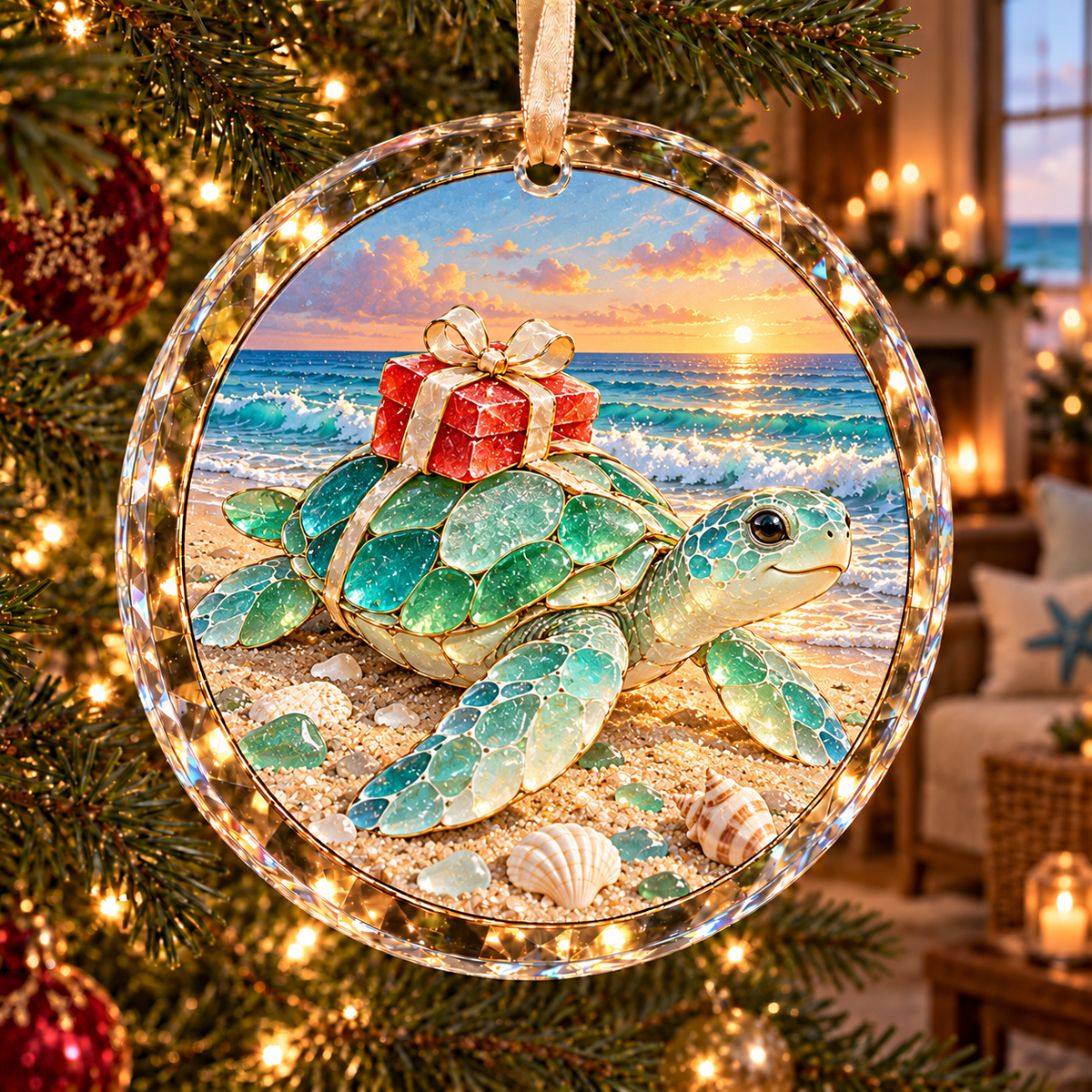 🌊 Coastal Sea Glass Style Christmas Ornament