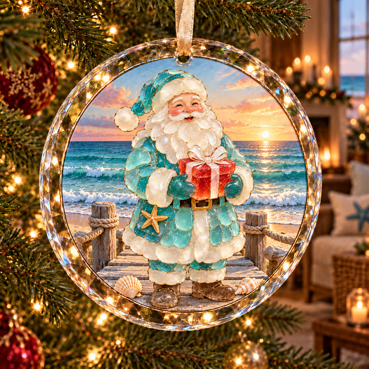 🌊 Coastal Sea Glass Style Christmas Ornament