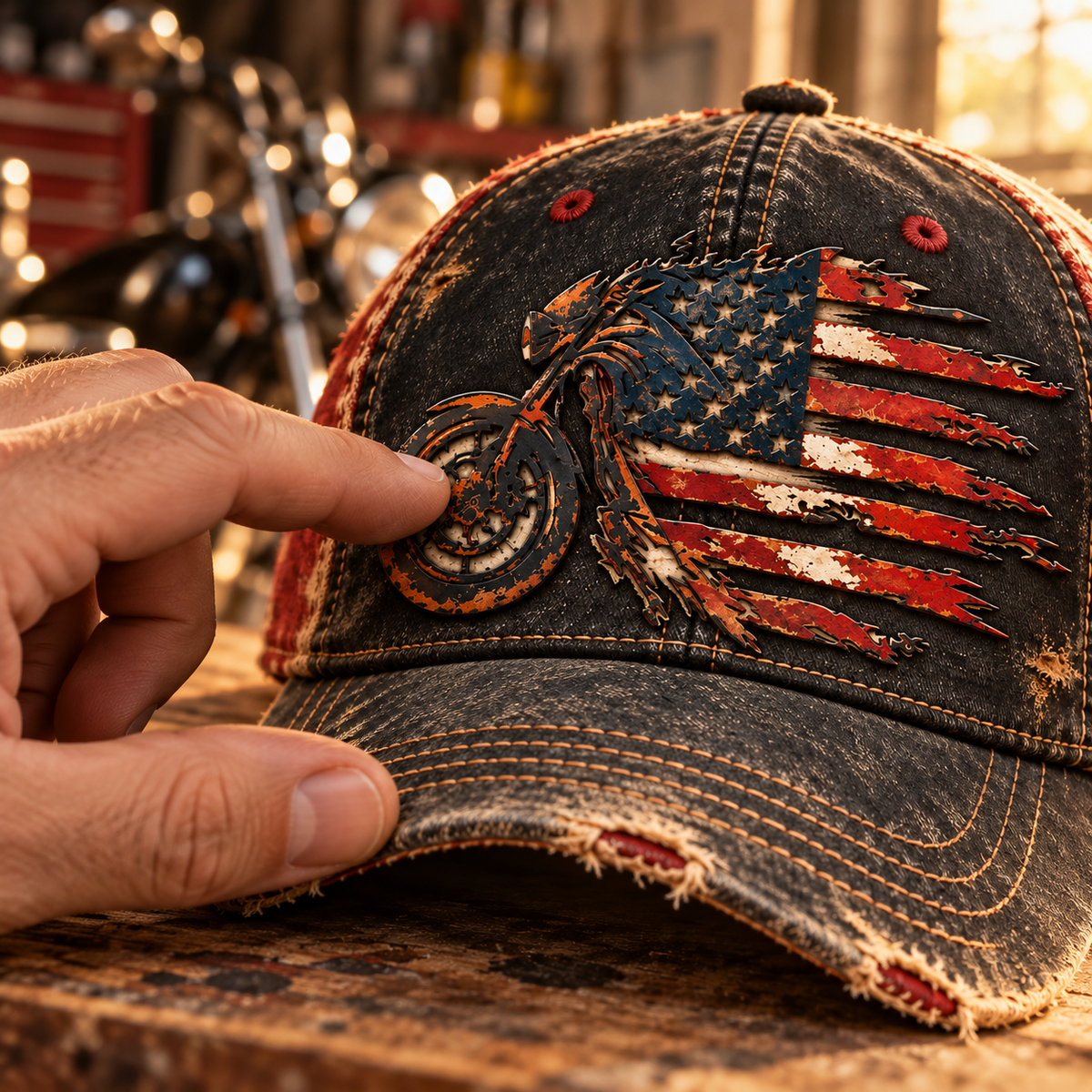 🏍️🇺🇸 American Flag Motorcycle Trucker Hat – Vintage Patriotic Biker Cap