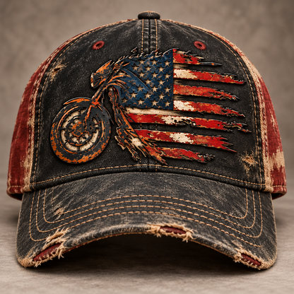 🏍️🇺🇸 American Flag Motorcycle Trucker Hat – Vintage Patriotic Biker Cap
