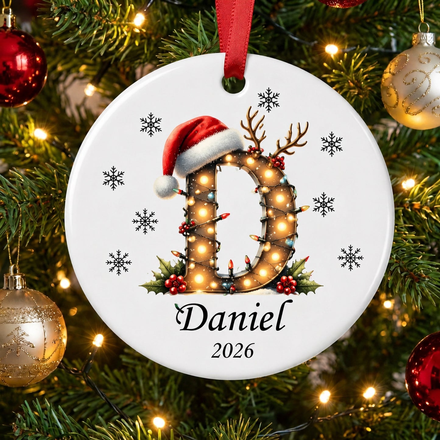 ✨💖 Christmas String Lights Personalized Initial Ornament 2026