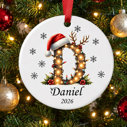 ✨💖 Christmas String Lights Personalized Initial Ornament 2026