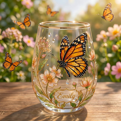 🦋🌼 Personalized Monarch Butterfly Glass Cup