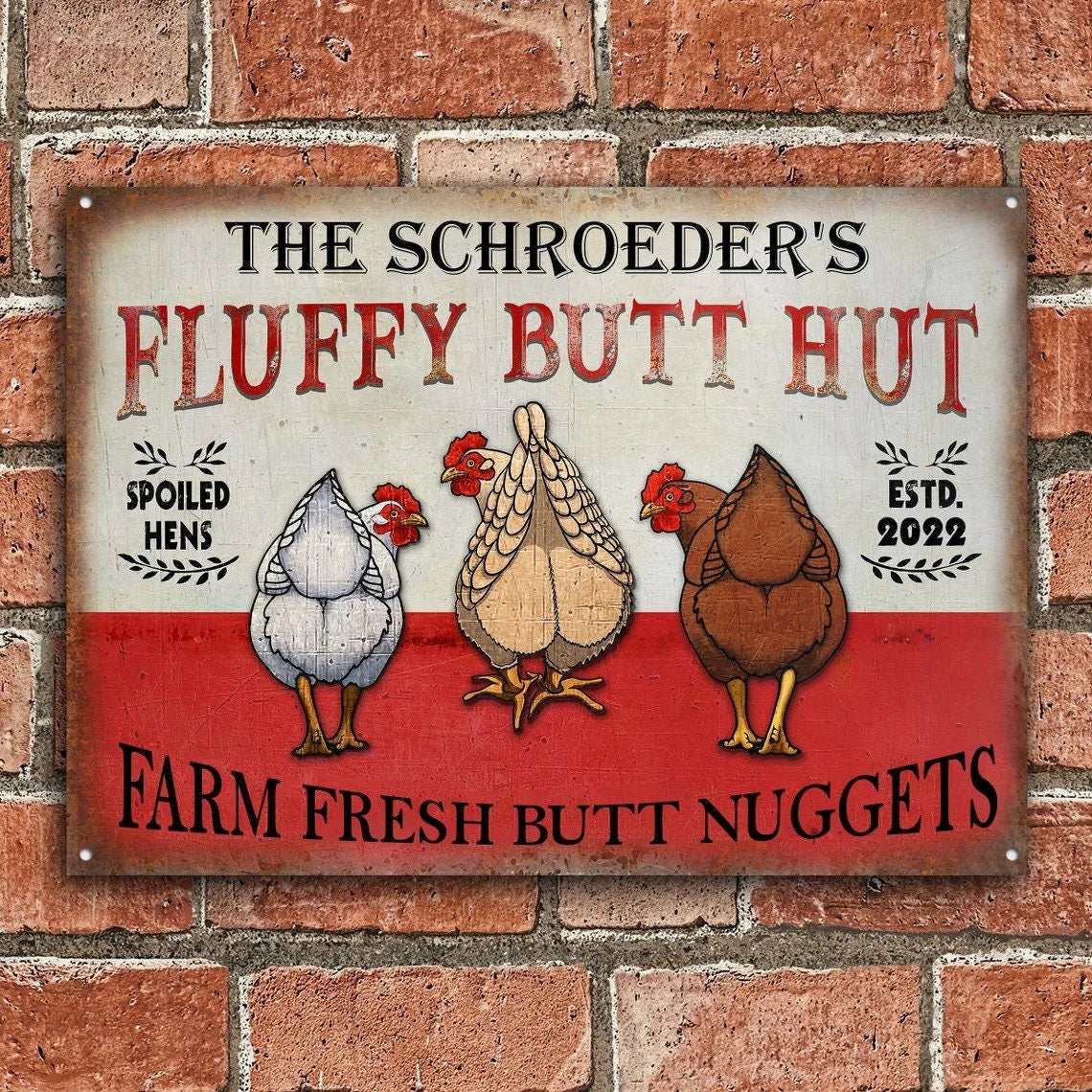 Personalized Metal Chicken Coop Sign-Fluffy Butt Hut