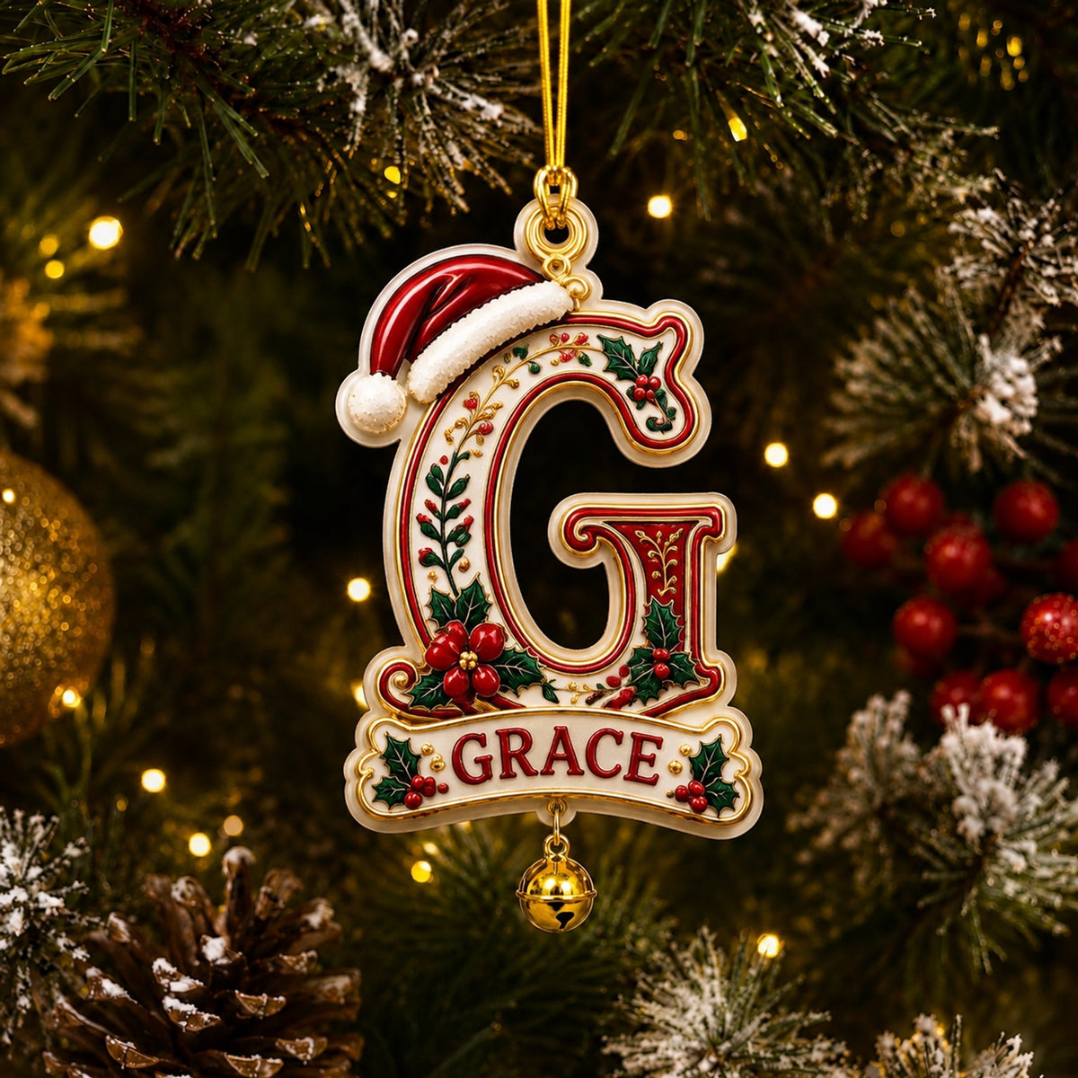 Personalized Christmas Initial Ornament – Custom Name & Family Keepsake
